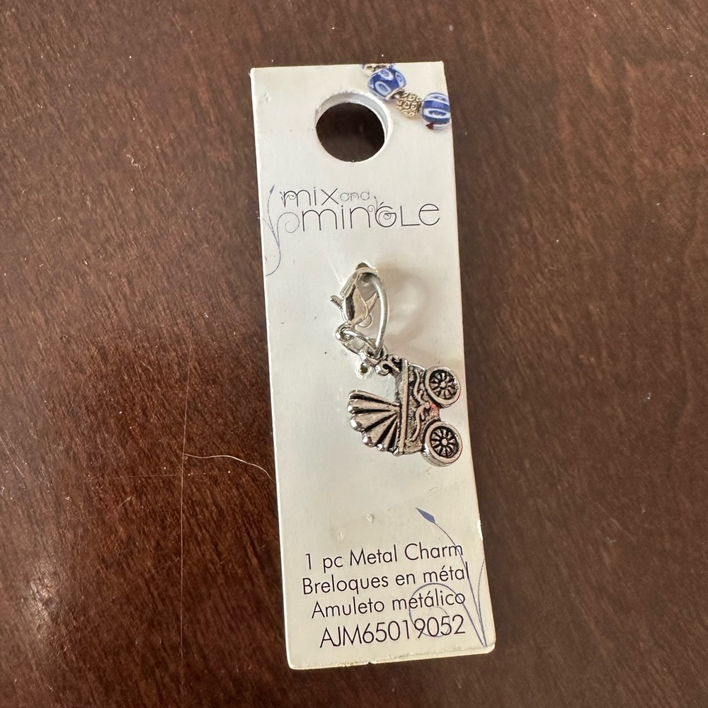 Silver Metal Charm Baby Stroller